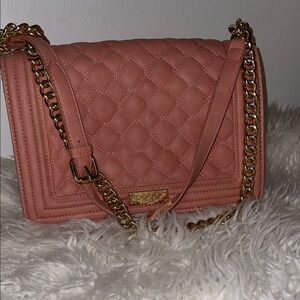 bebe Pink Quilted Shoulder Bag with Gold Chain